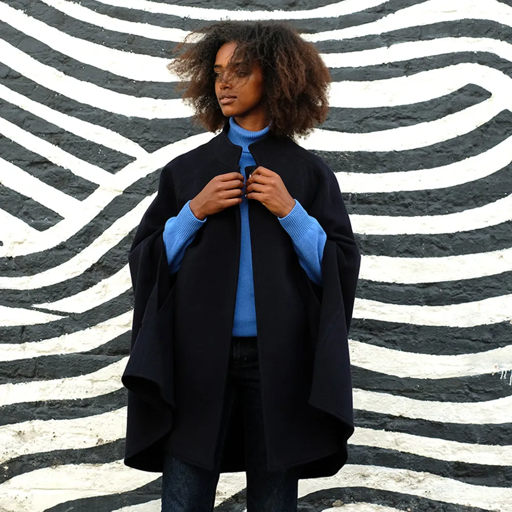 Wool and Cashmere Cape in Navy