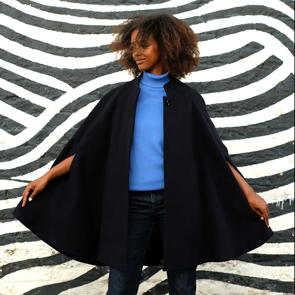 Wool and Cashmere Cape in Navy